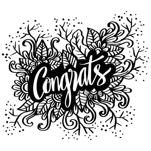 Word Congrats Hand Lettering Typography Floral Background — Διανυσματικό Αρχείο