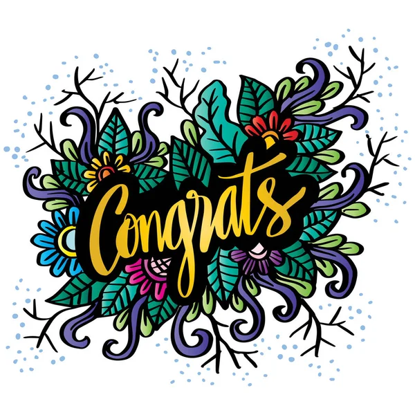 Word Congrats Hand Lettering Typography Floral Background — Διανυσματικό Αρχείο