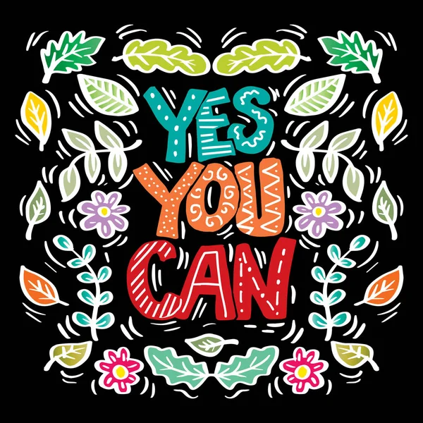 Yes You Can Hand Lettering Floral Element — Stockový vektor