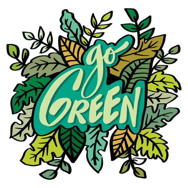 Green Lettering Floral Decoration — Stockvektor