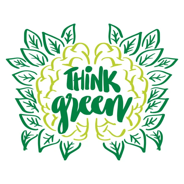 Think Green Hand Drawn Lettering Quote — Vettoriale Stock