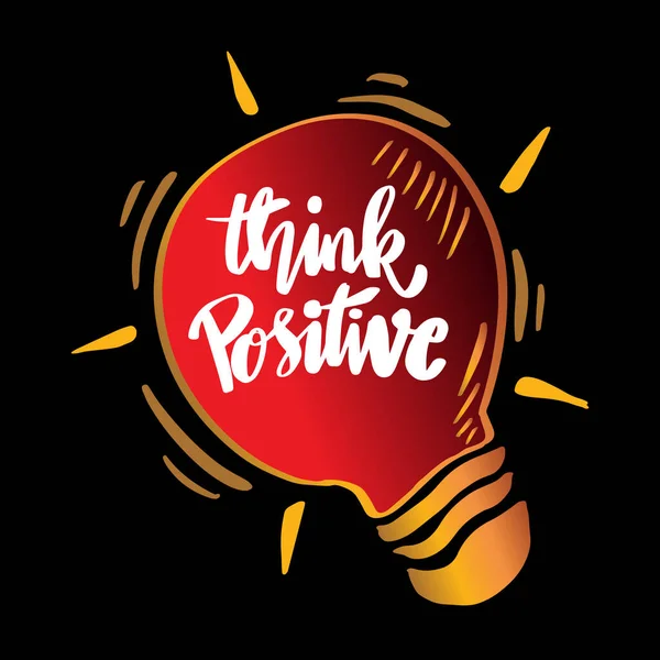 Think Positive Lightbulb Hand Drawn Lettering Quote — стоковый вектор