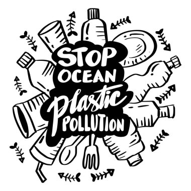 Okyanus plastik kirliliğini durdurun. Poster ekolojik kampanyası