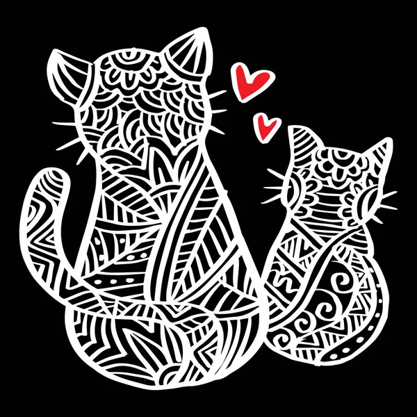 Hand Drawn Zentangle Two Cat Illustration —  Vetores de Stock