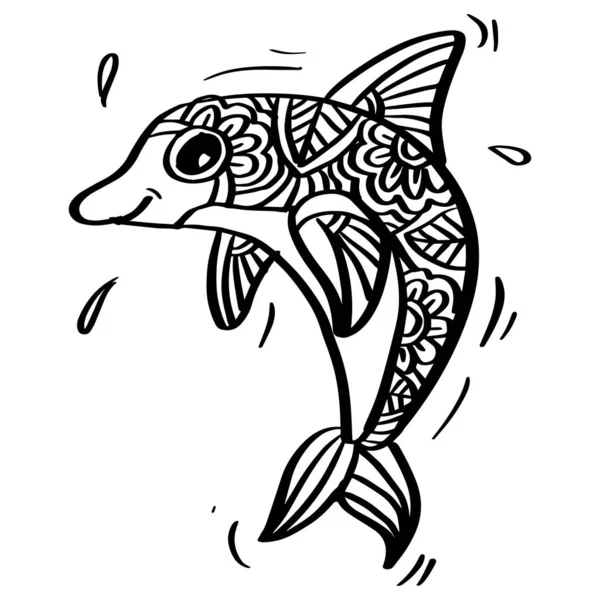 Ručně Kreslený Zentangle Delfín Ilustrace — Stockový vektor