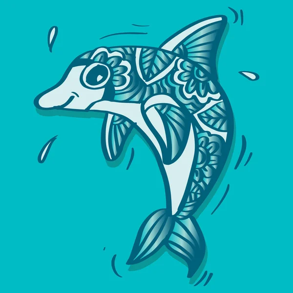 Ručně Kreslený Zentangle Delfín Ilustrace — Stockový vektor