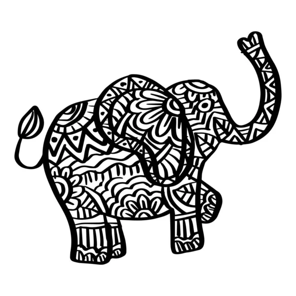 Hand Drawn Zentangle Elephant Illustration — Stok Vektör