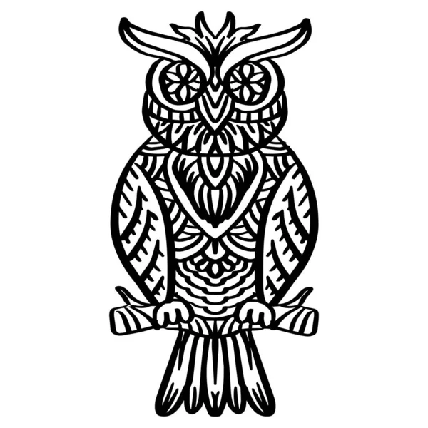 Hand Drawn Zentangle Owl Illustration — Vector de stock