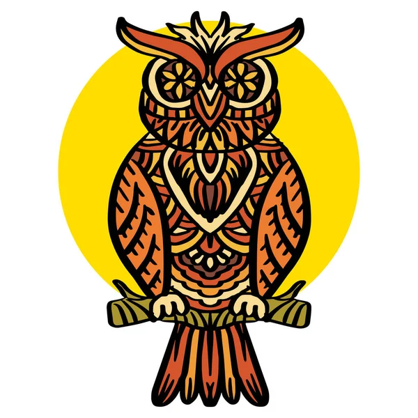 Hand Drawn Zentangle Owl Illustration — Vector de stock