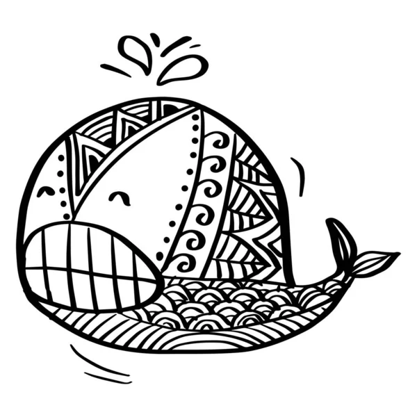 Hand Drawn Zentangle Whale Illustration — 스톡 벡터