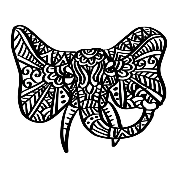 Hand Drawn Zentangle Elephant Head Illustration — стоковый вектор