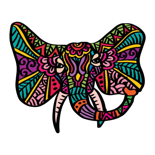 Hand Drawn Zentangle Elephant Head Illustration — Stok Vektör