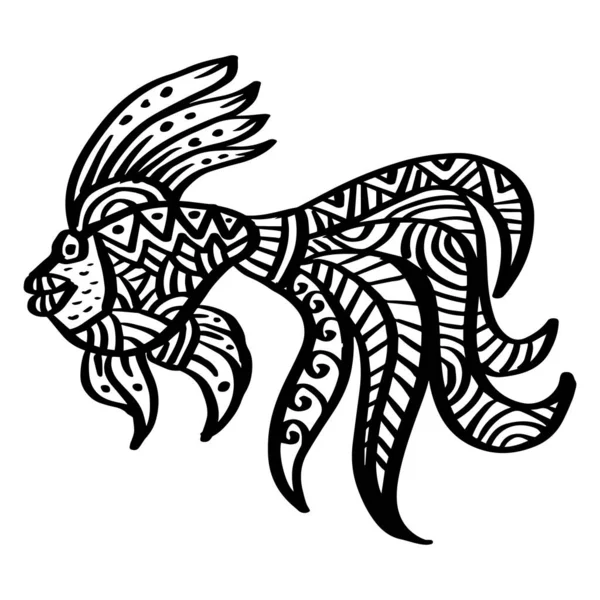Hand Drawn Goldfish Zentangle Style — Vettoriale Stock