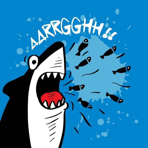Hand Drawn Shark Illustration Shirt Design — Stok Vektör