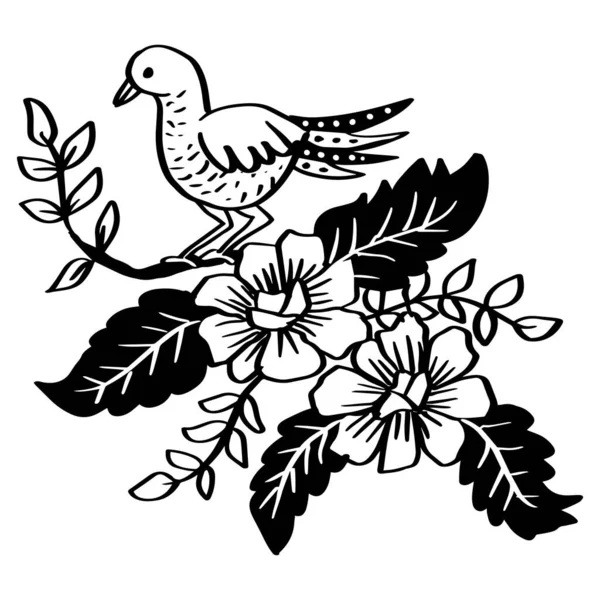 Bird Floral Doodle Ornament Illustration — Stockvektor