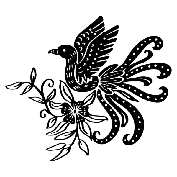 Bird Floral Doodle Ornament Illustration — Stock vektor