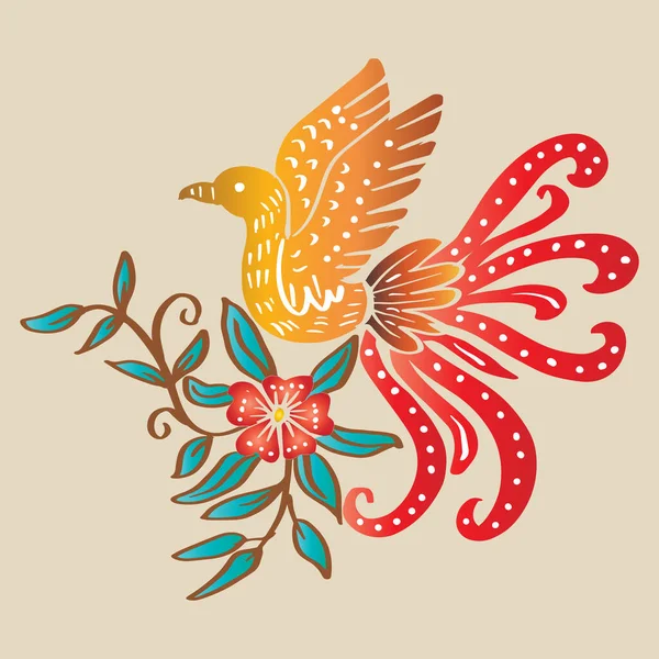 Bird Floral Doodle Ornament Illustration — Stockvektor