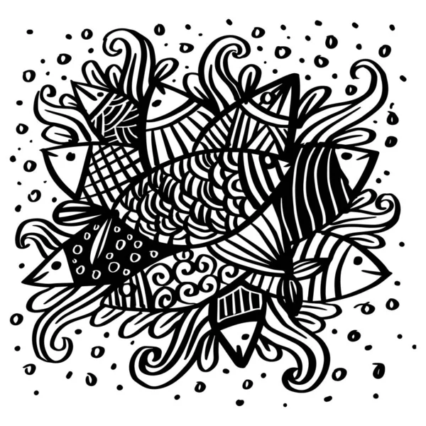 Fishes Doodle Ornament Decorative Illustration — Stockvektor