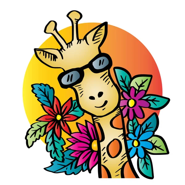 Мультфильм Симпатичное Лицо Жирафа Солнцезащитных Очках — стоковый вектор