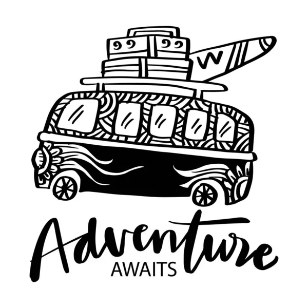 Adventure Awaits Lettering Travel Quotes — Wektor stockowy