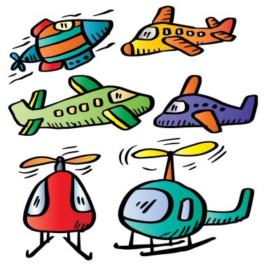 Set of cute Hand Drawn Kids Doodle Airplane