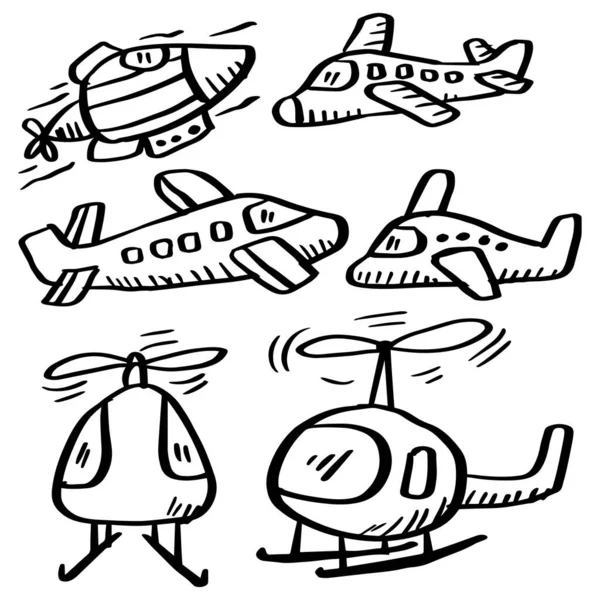 Set Cute Hand Drawn Kids Doodle Airplane — Διανυσματικό Αρχείο