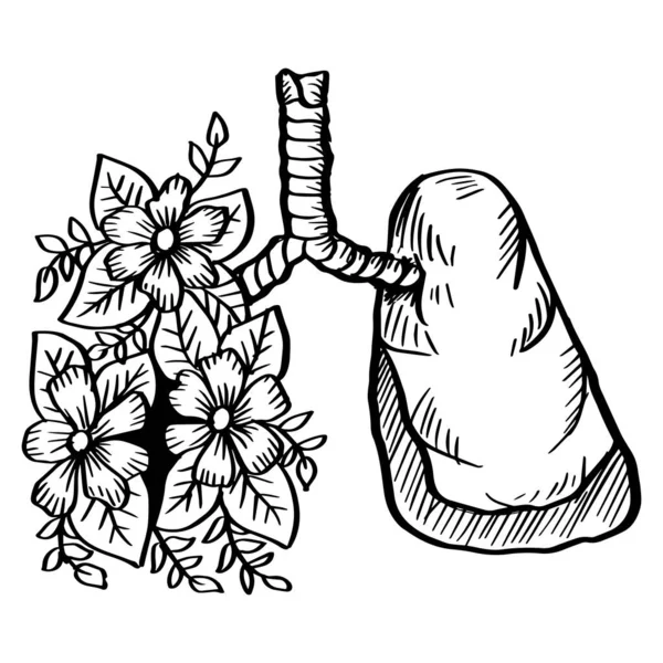 Lungs Flowers Hand Drawing Illustration Concept Design Healthy Lungs People — Stok Vektör