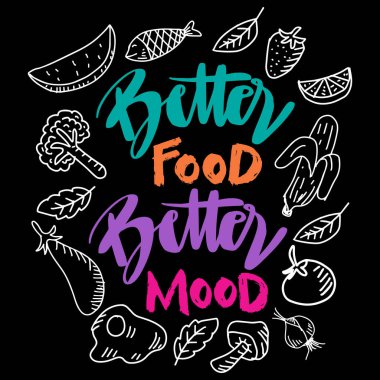 Better food better mood hand lettering. Poster quote.
