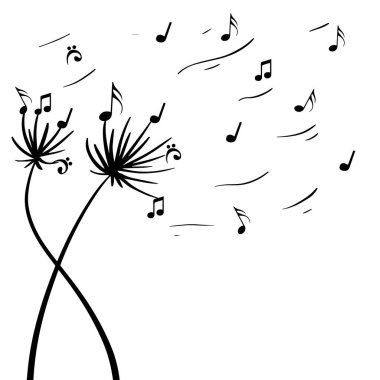 Müzik notalarıyla el çizimi karahindiba.