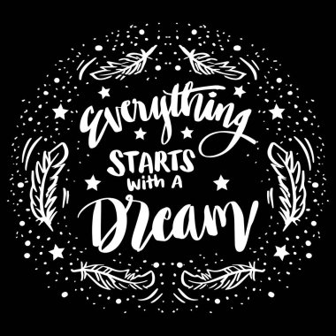 Her şey rüya el yazısıyla başlar. Poster alıntısı.