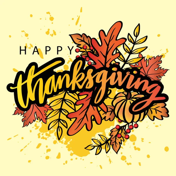 Happy Thanksgiving Hand Lettering Greeting Card — Stock Vector