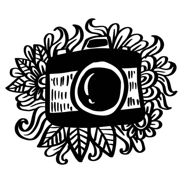 Handtekening Camera Met Bloemen Ornament — Stockvector