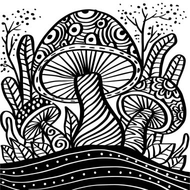 Mantar karalaması zentangle el çizimi çizimi.