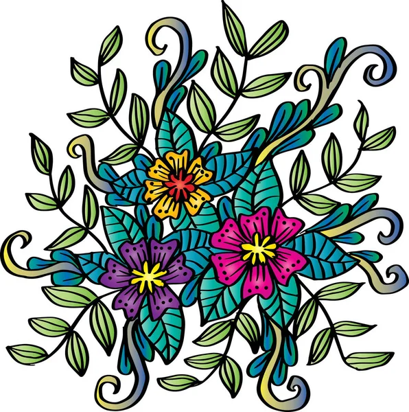 Doodle Τέχνη Λουλούδια Zentangle Floral Εικονογράφηση — Διανυσματικό Αρχείο