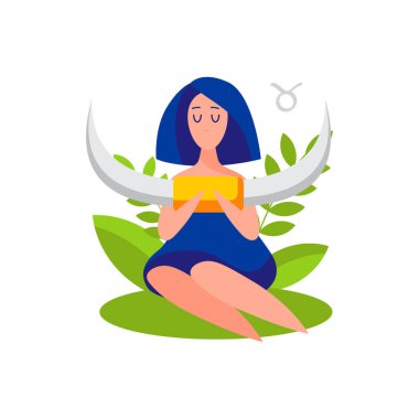 Zodiac burcu Taurus, beyaza izole edilmiş zodyak sembolü şeklinde kadınlar. Çizgi film renkli stili.