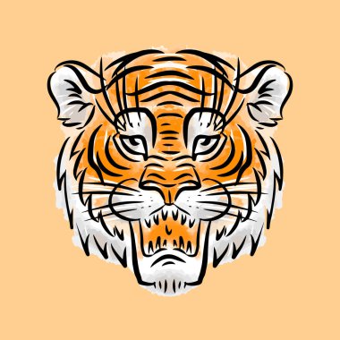 Kaplan başlı suluboya çizimi. Çizgi sanatı.