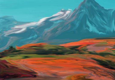 abstract painting, nature painting, mountain painting, Abstract impressionism. landscape. Modern painting. Hand drawn illustration.