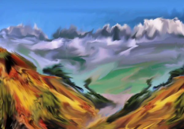 Abstract Painting Nature Painting Mountain Painting Abstract Impressionism Landscape Modern — ストック写真