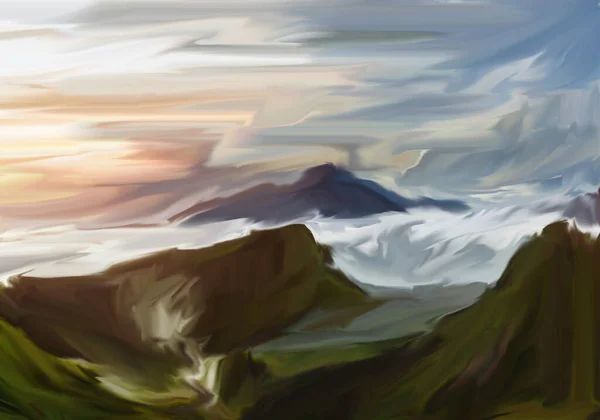 abstract painting, nature painting, mountain painting, Abstract impressionism. landscape. Modern painting. Hand drawn illustration.