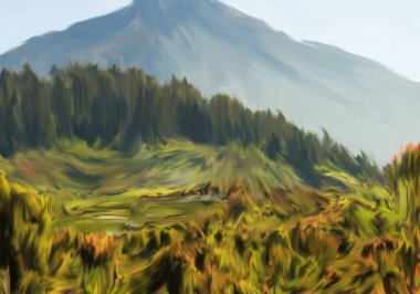 abstract painting of landscapes, with various natures and mountains, play with your imagination