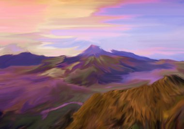 abstract painting of landscapes, with various natures and mountains, play with your imagination