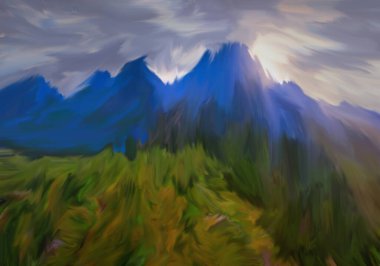 abstract painting of landscapes, with various natures and mountains, play with your imagination
