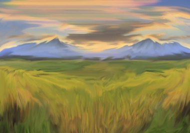 abstract painting of landscapes, with various natures and mountains, play with your imagination