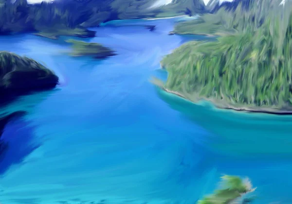 abstract painting of landscapes, with various natures and mountains, play with your imagination