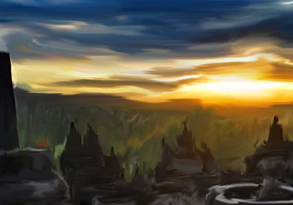 abstract painting of landscapes, with various natures and mountains, play with your imagination