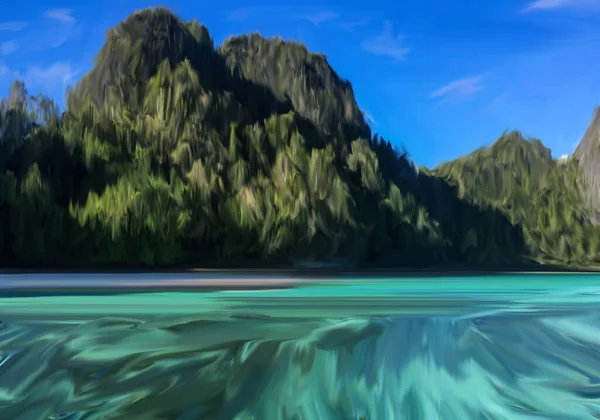 abstract painting of landscapes, with various natures and mountains, play with your imagination