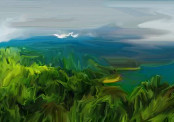 Абстрактная Живопись Пейзажей Различными Природами Горами Играть Вашим Воображением — стоковое фото
