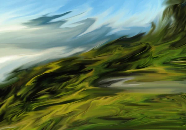 Абстрактная Живопись Пейзажей Различными Природами Горами Играть Вашим Воображением — стоковое фото