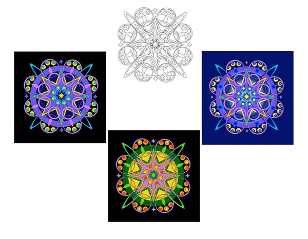 Mandala, meditasyon illüstrasyonu, illüstrasyon için halk sanatı, iç mekan ya da baskı. Boyama kitabı. Etnik süs. Tasarım ve dekor.