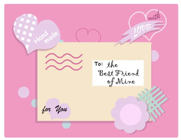 Vintage style greeting card, invitation, cover, illustration, envelope, letter. 